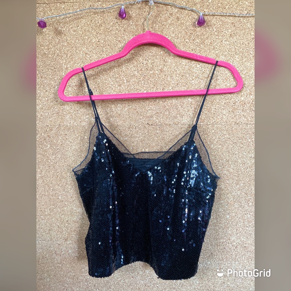 Sequin black crop top